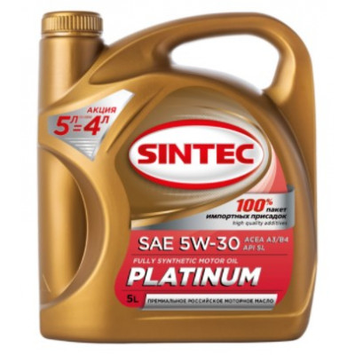 Масло моторное Sintec PLATINUM SAE 5W-30 API SL ACEA A3/B4 (5л по цене 4л) АКЦИЯ!